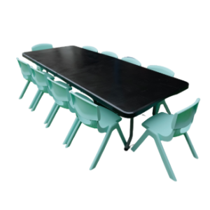 Mesa Rectangular Negra con 10 Sillas Menta