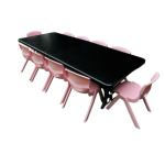 Mesa Rectangular Negra con 10 Sillas Rosadas