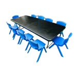 Mesa Rectangular Negra con 10 Sillas Azules