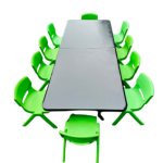 Mesa Rectangular Negra con 10 Sillas Verdes