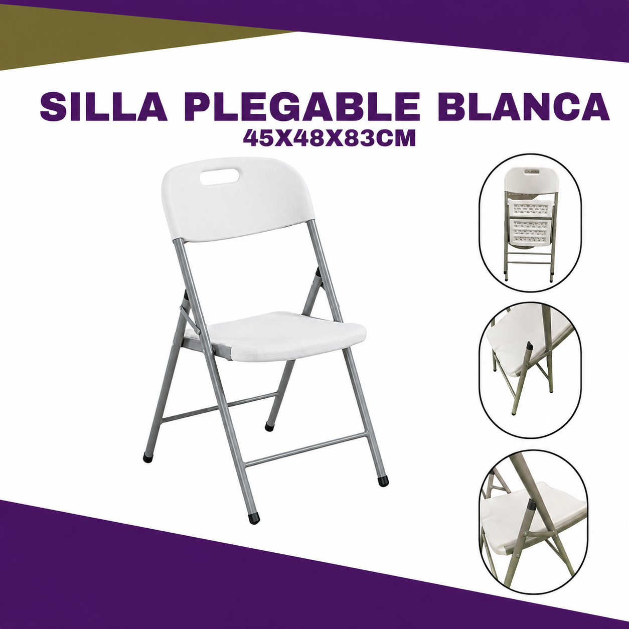 Pack 10 Sillas Plegables Blancas - Imagen 2